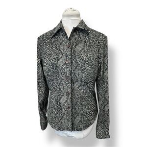 Giorgio Fiorlini Womens Button Up Shirt VTG Animal Print Stretch Black/Olive M